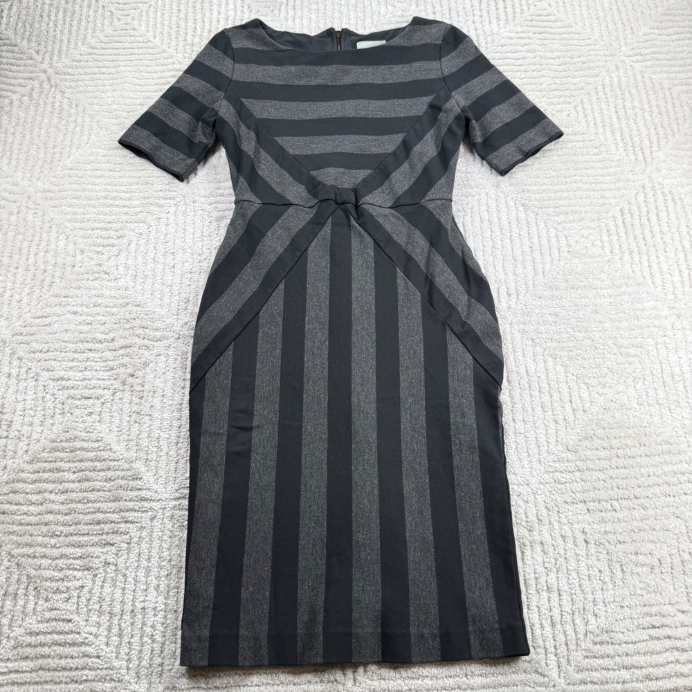 Maeve Anthropologie Sheath Dress Womens 6 Gray Black Striped Night Out Academia
